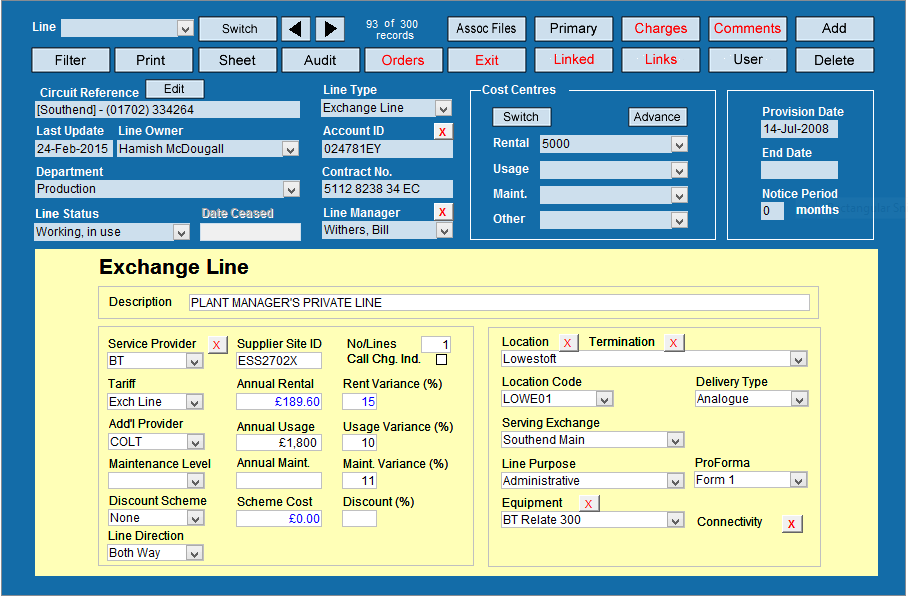 An Exchange Line Record 